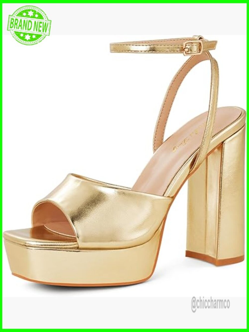 Chunky Platform Heeled Sandals with Open Toe Ankle Strap 4.7 Inch Block Heels